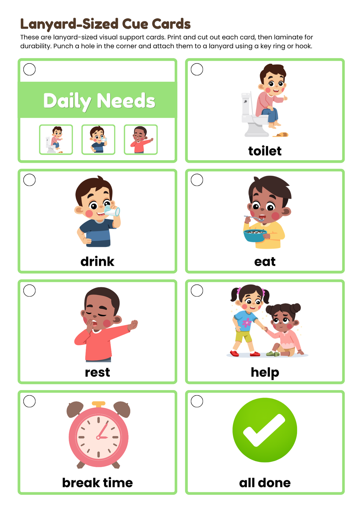 Lanyard Visual Cue Cards – 8 Essential Categories for Everyday Support
